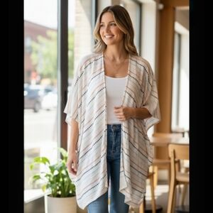 Chico's L/XL Geometric Embroidered‎ Kimono